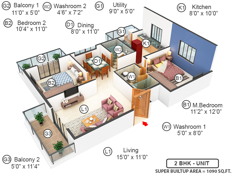 3DFloorPlan of Priyanka Silver Woods