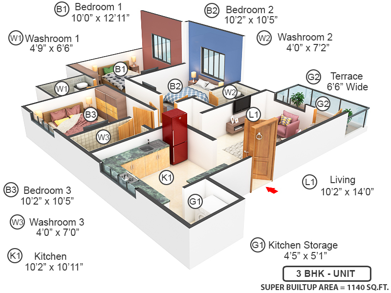 3DFloorPlan of Kalpavruksha Eros Meadows