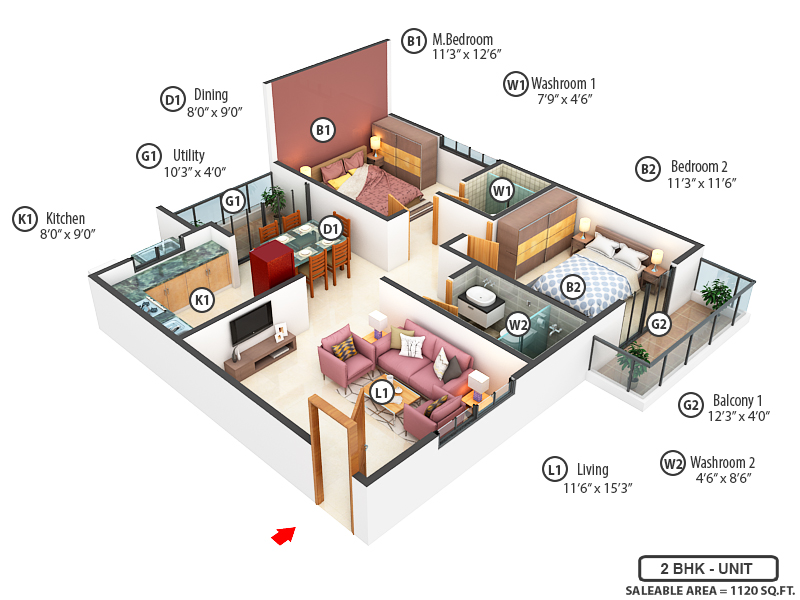 3DFloorPlan of Aryan Krishnaa Divine