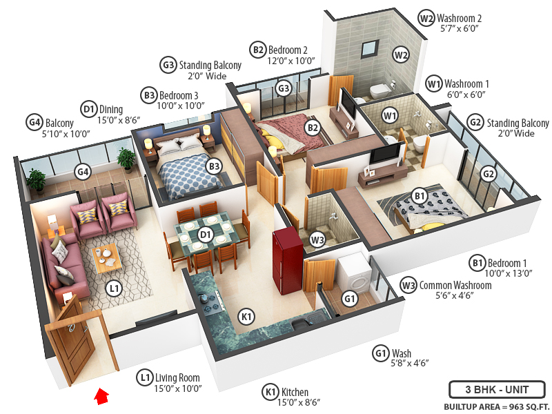 3DFloorPlan of Aatharv Enclave