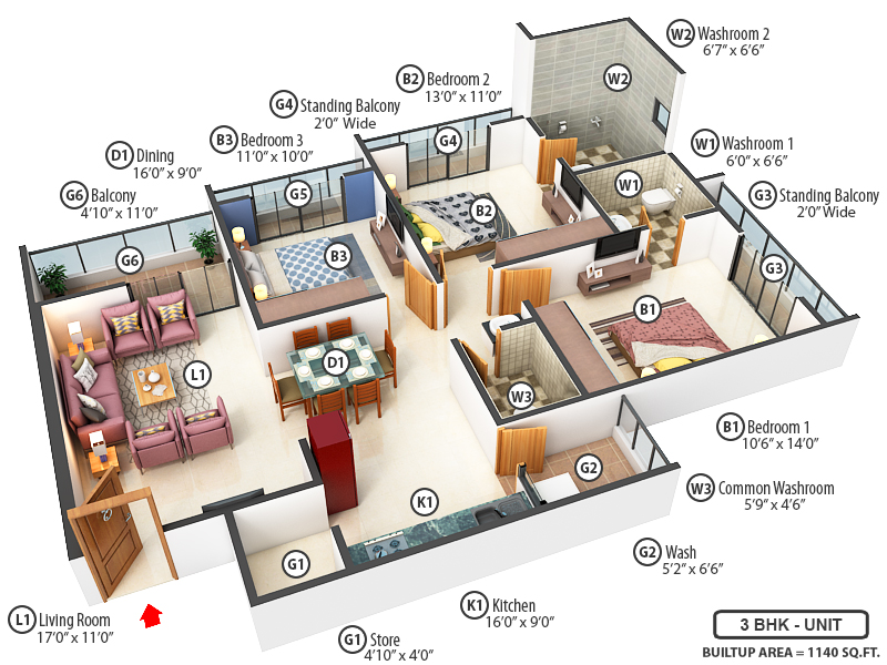 3DFloorPlan of Aatharv Enclave