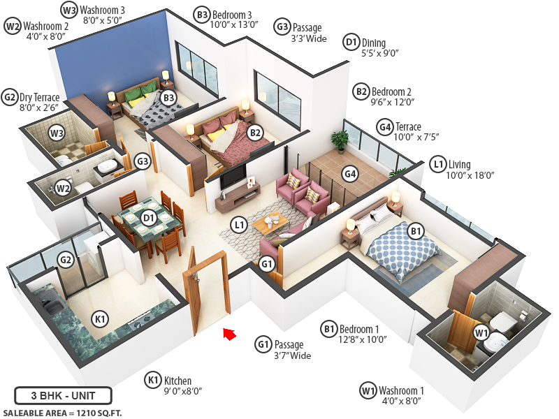 3DFloorPlan of Ambika Residency