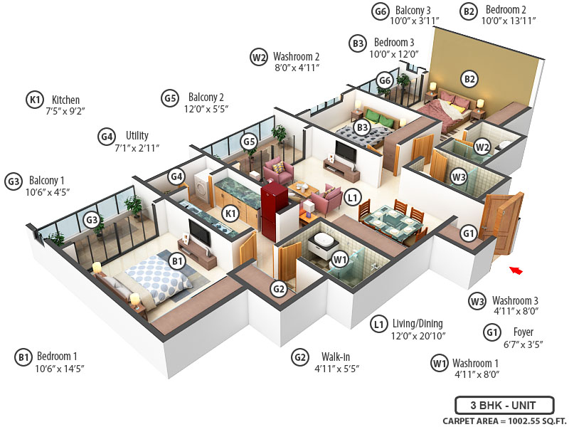 3DFloorPlan of Runwal The Central Park Phase I
