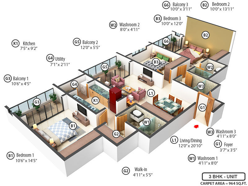 3DFloorPlan of Runwal The Central Park Phase I