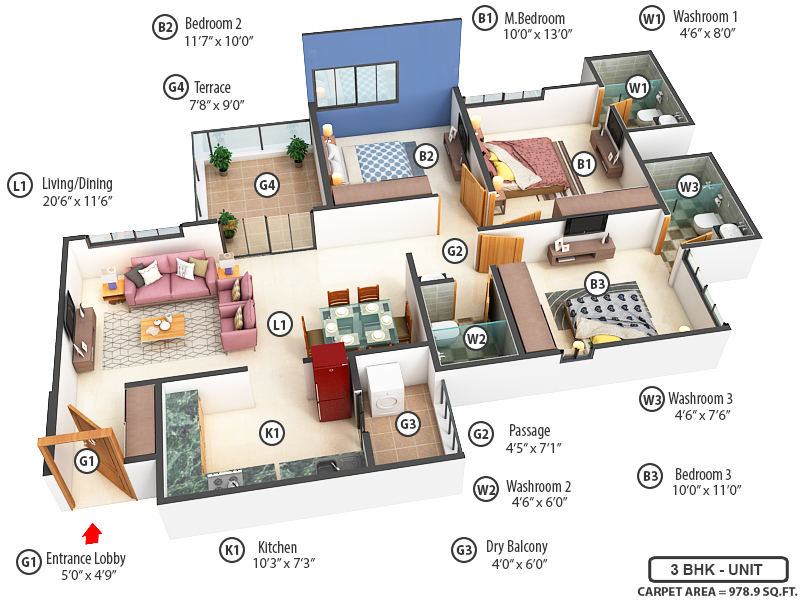 3DFloorPlan of Shapoorji Pallonji Sensorium Phase IV