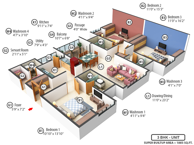 3DFloorPlan of Purti The Varanda