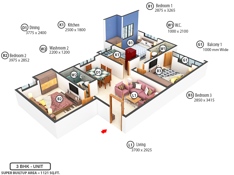 3DFloorPlan of Shreeja Rajshree Residency
