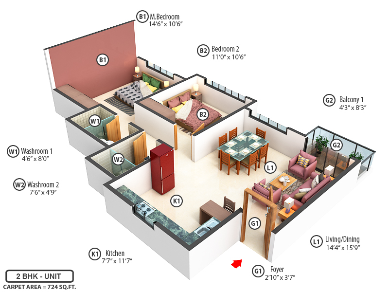 3DFloorPlan of MVN Aero One Tower 4