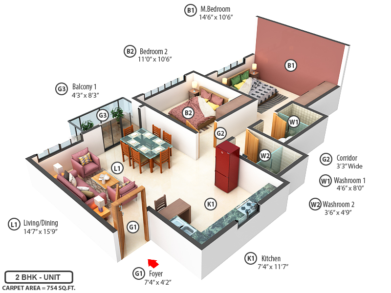 3DFloorPlan of MVN Aero One Tower 4