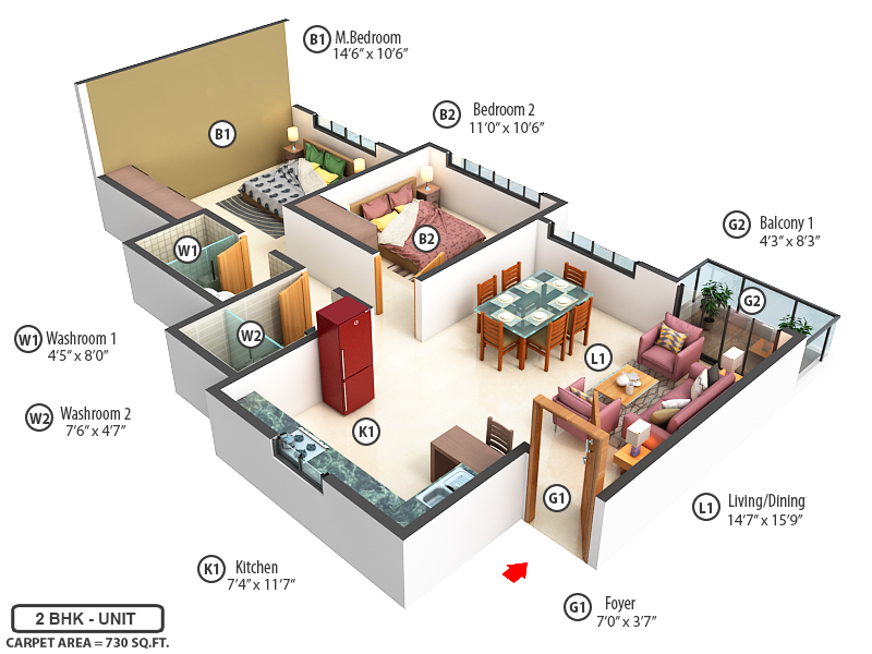3DFloorPlan of MVN Aero One Tower 4