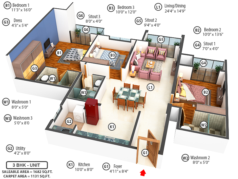 3DFloorPlan of Goyal Orchid Platinum