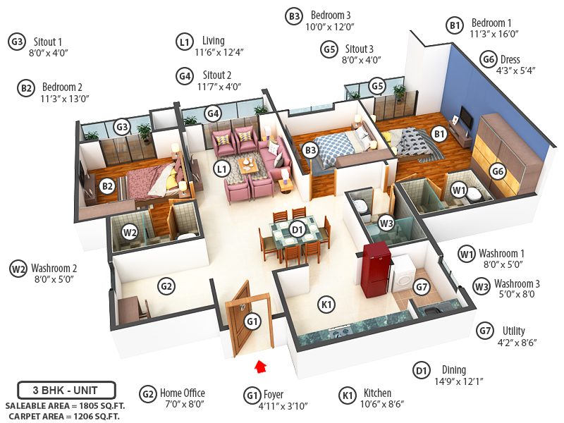3DFloorPlan of Goyal Orchid Platinum