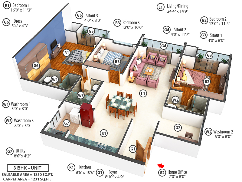 3DFloorPlan of Goyal Orchid Platinum
