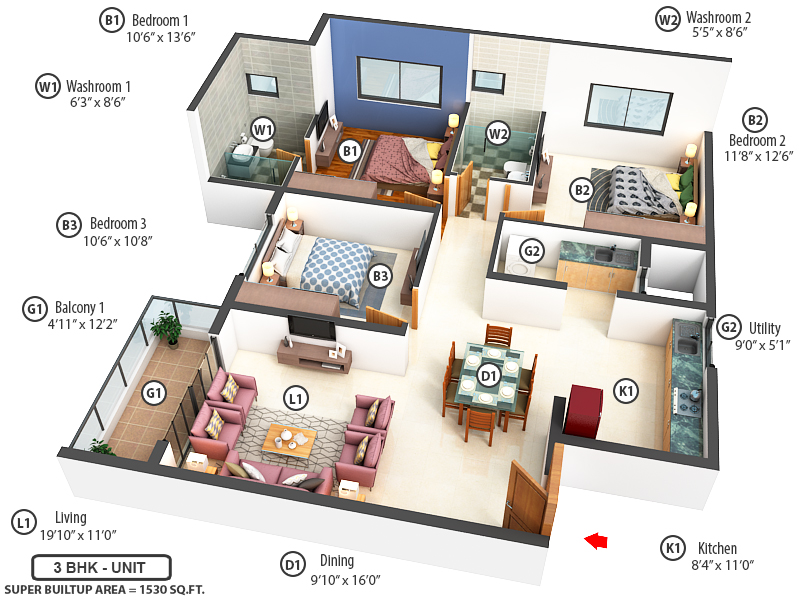 3DFloorPlan of Raj Bay Vista