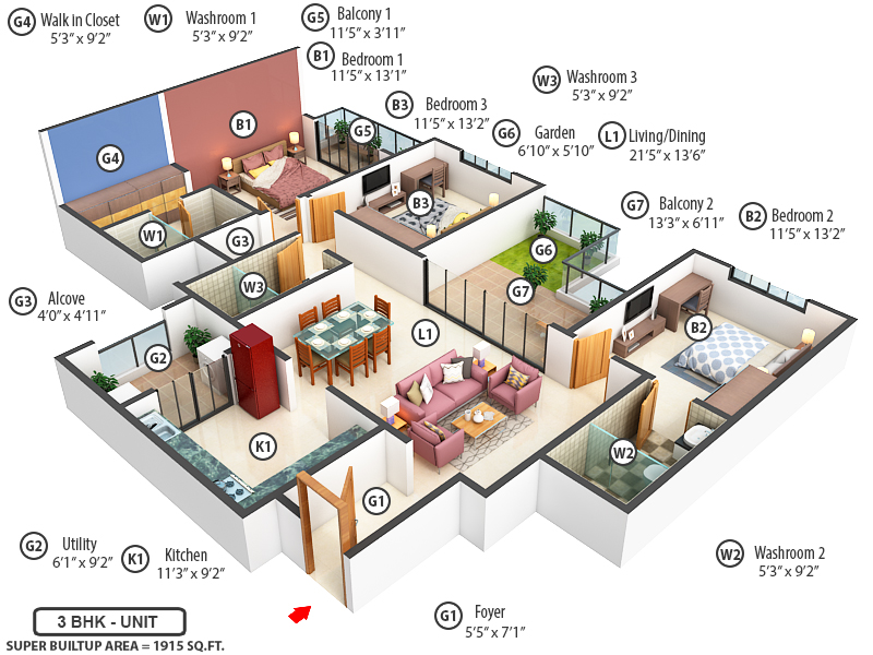 3DFloorPlan of Sobha Neopolis