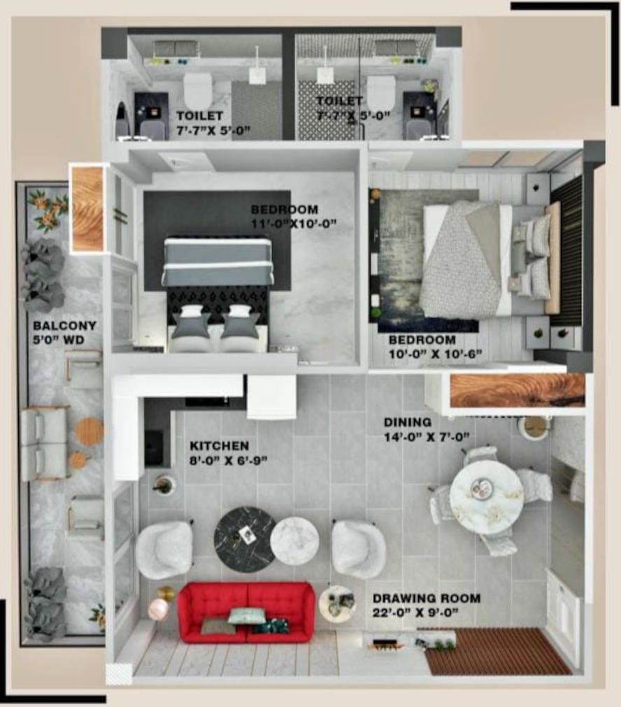 3DFloorPlan of Sky Residency