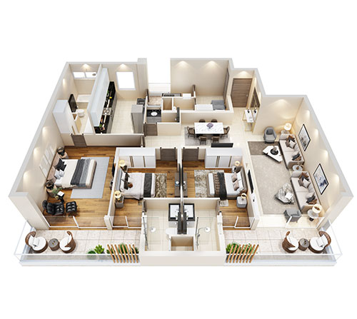 3DFloorPlan of Wave Gardens A Sanctuary of Luxury Living