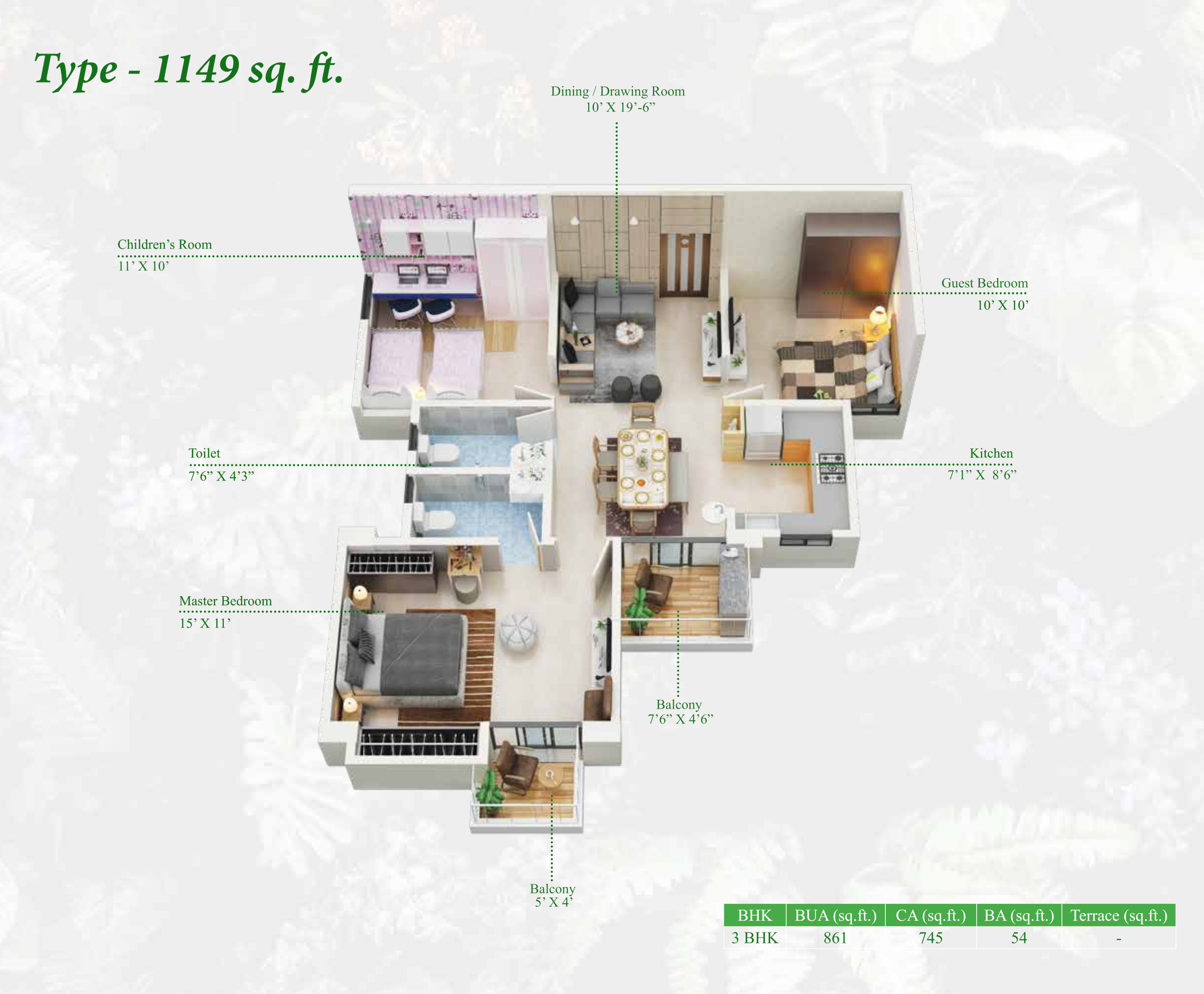 3DFloorPlan of Protech Dharapur Phase III Block A