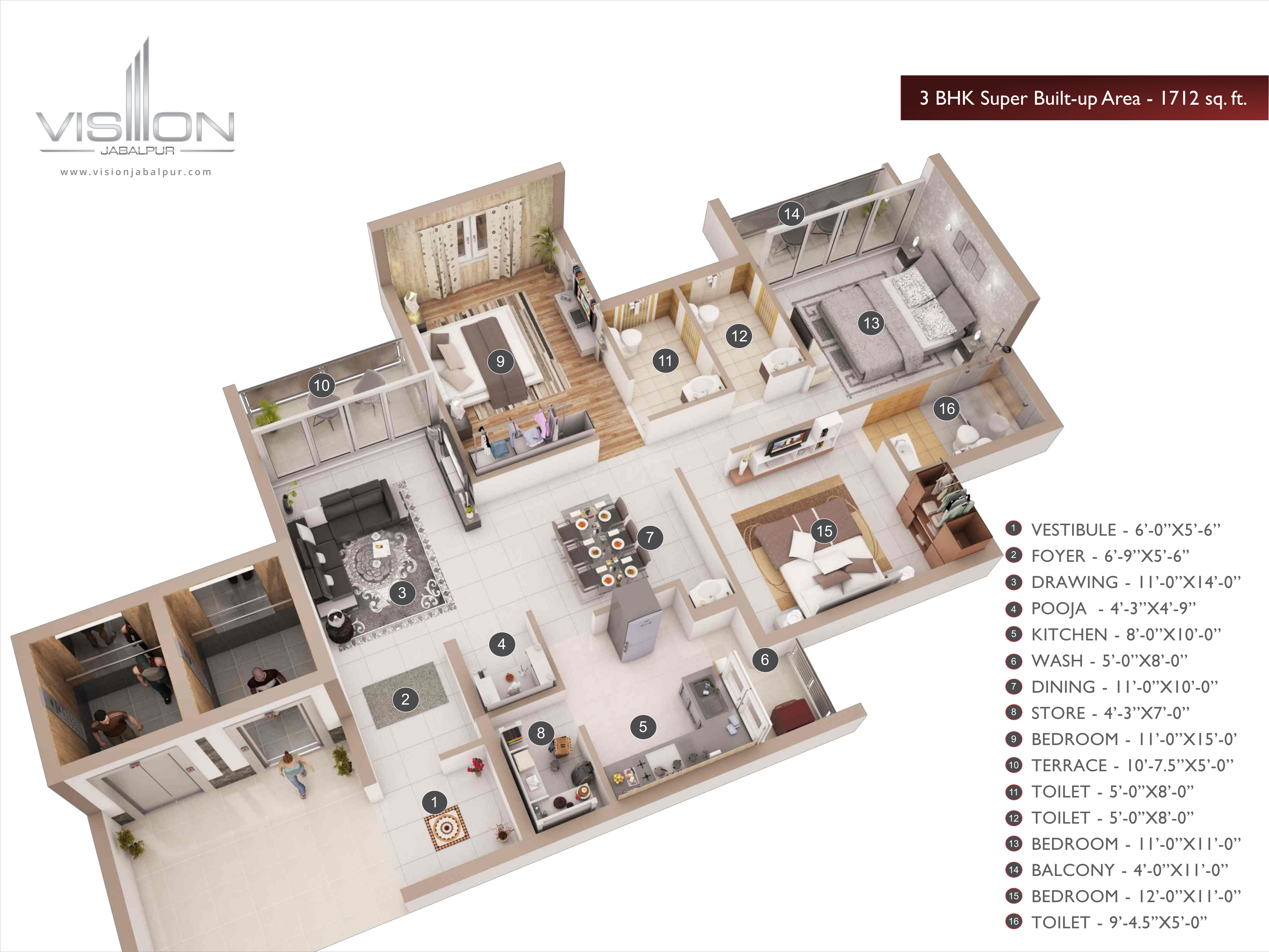 3DFloorPlan of Paroha Vision Jabalpur