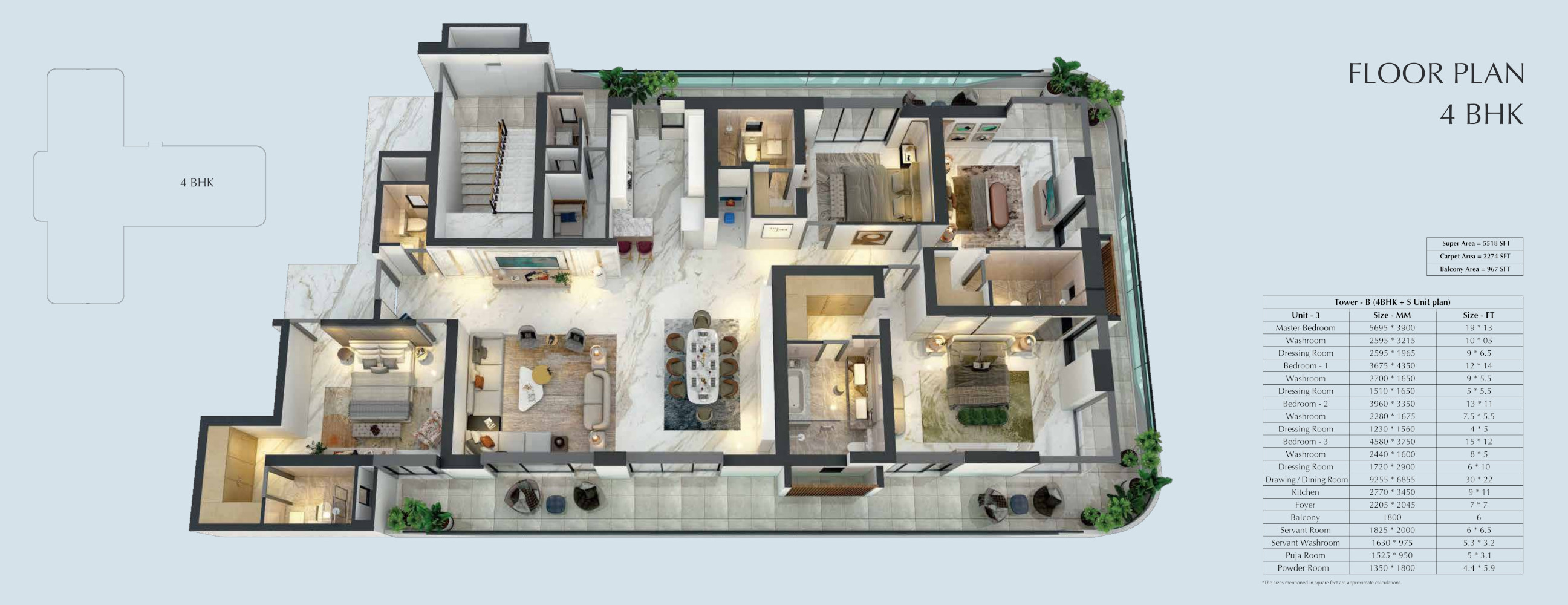 3DFloorPlan of Central Park Flower Valley Bignonia Towers