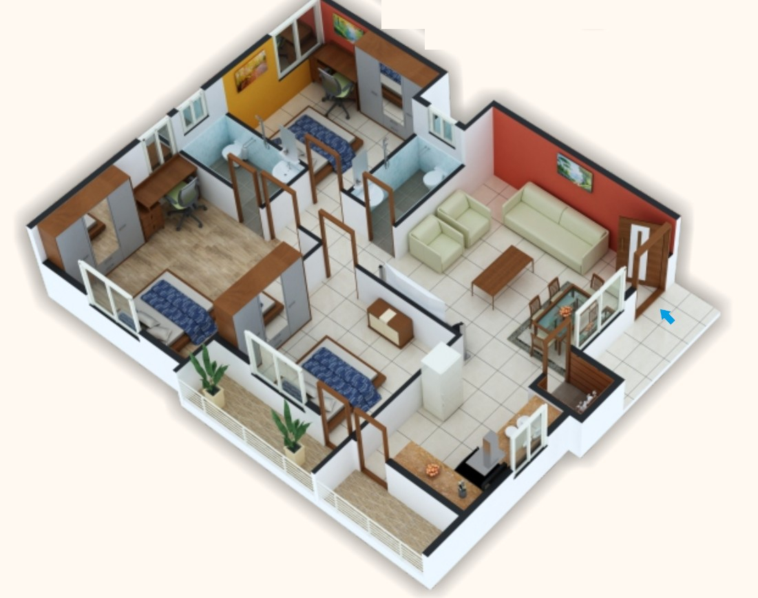3DFloorPlan of S Square Pratham Brindavanam