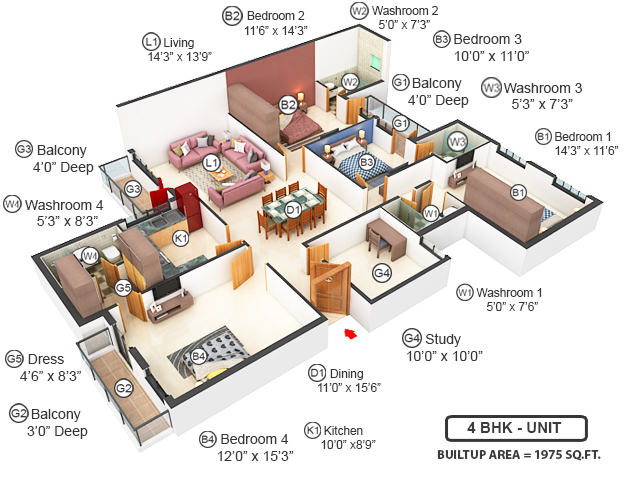 3DFloorPlan of Emaar Emerald Floors Premier Phase 3