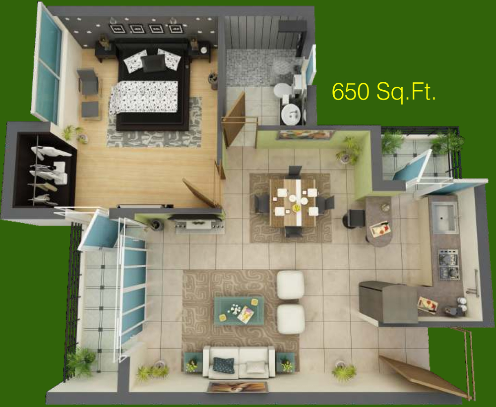 650 Square Foot Apartment Floor Plan - img-palmtree