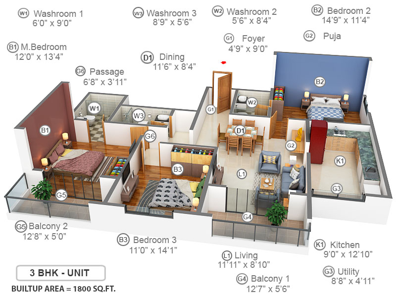 3DFloorPlan of Prestige Bella Vista