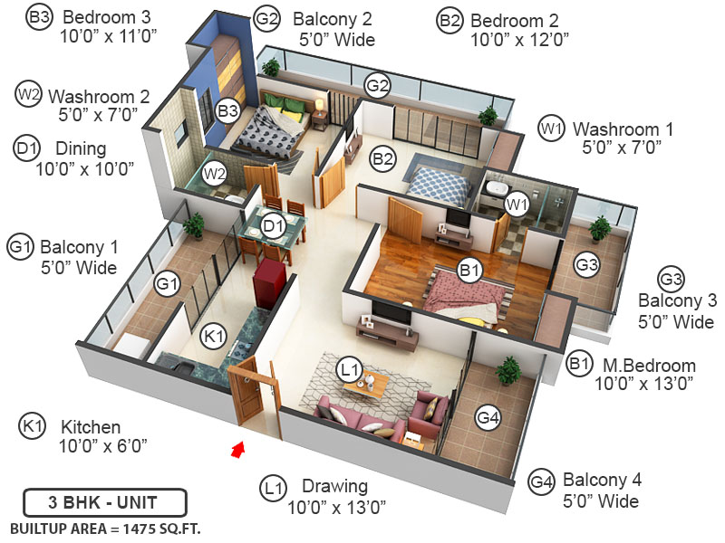 3DFloorPlan of The Antriksh Golf City