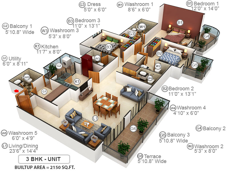 3DFloorPlan of AIPL The Peaceful Homes