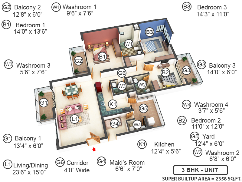 3DFloorPlan of M3M Merlin