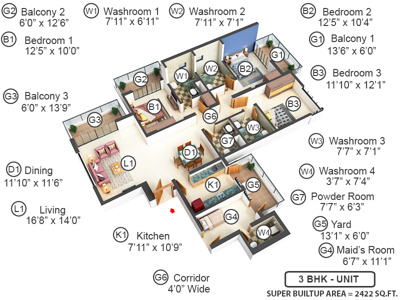 3DFloorPlan of M3M Merlin
