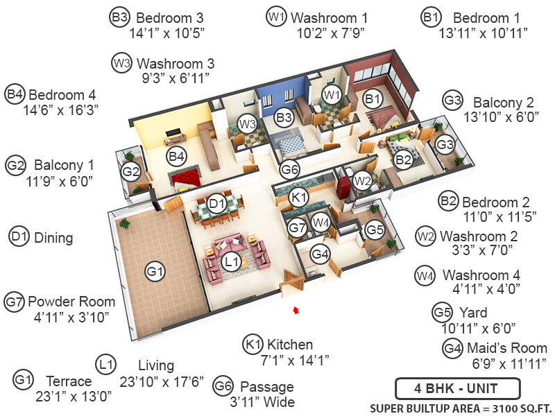 3DFloorPlan of M3M Merlin