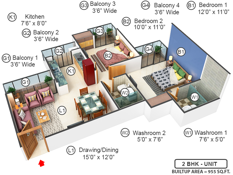 3DFloorPlan of Prateek Wisteria
