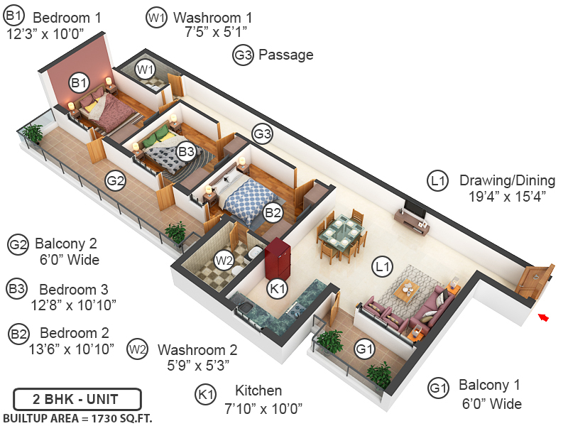 3DFloorPlan of Raheja Oma