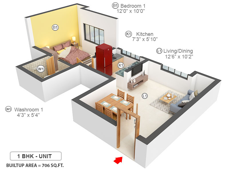 3DFloorPlan of Ozone Greens Block D3