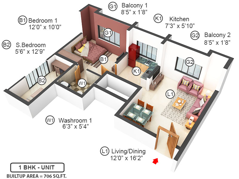 3DFloorPlan of Ozone Greens Block D3