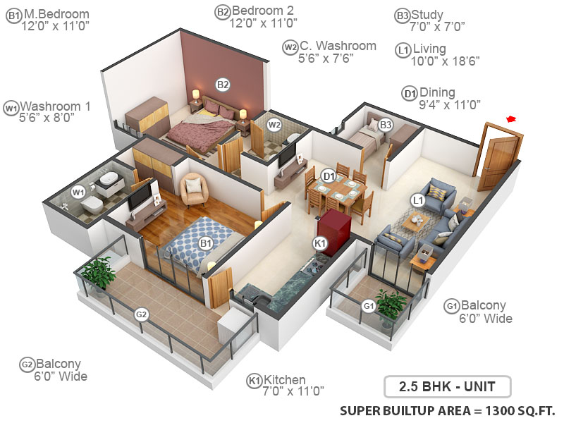 3DFloorPlan of Shree Vardhman Victoria