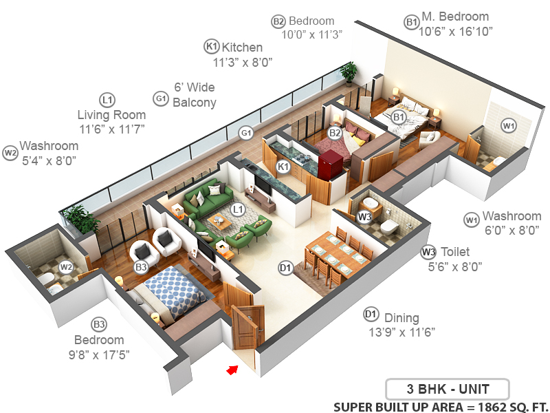 3DFloorPlan of DLF The Skycourt