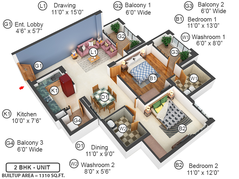3DFloorPlan of Ramprastha The Edge Towers
