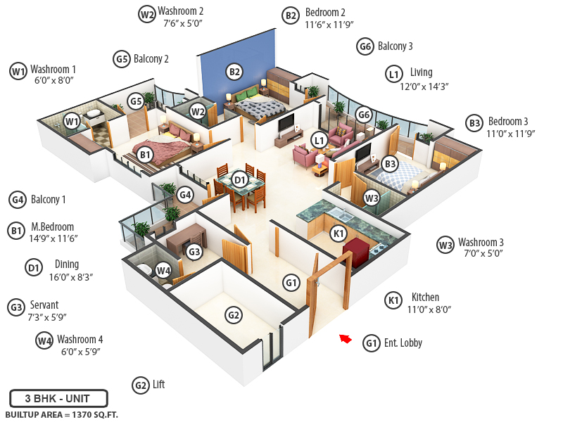 3DFloorPlan of SVP Gulmohur Greens