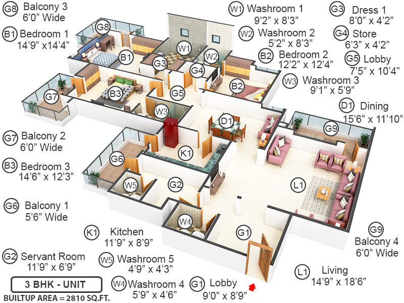 3DFloorPlan of Parsvnath Exotica