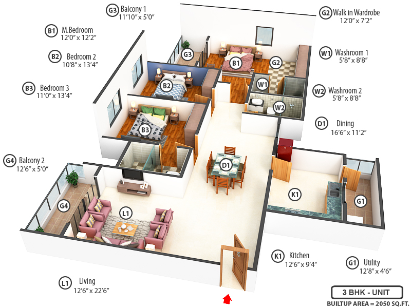 3DFloorPlan of Adarsh Premia