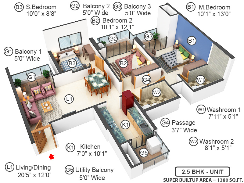 3DFloorPlan of Mahagun Mirabella
