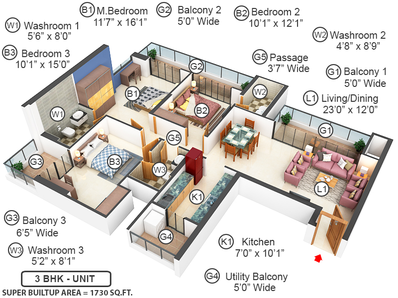3DFloorPlan of Mahagun Mirabella