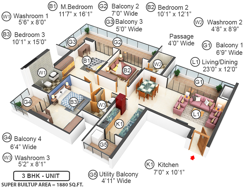 3DFloorPlan of Mahagun Mirabella
