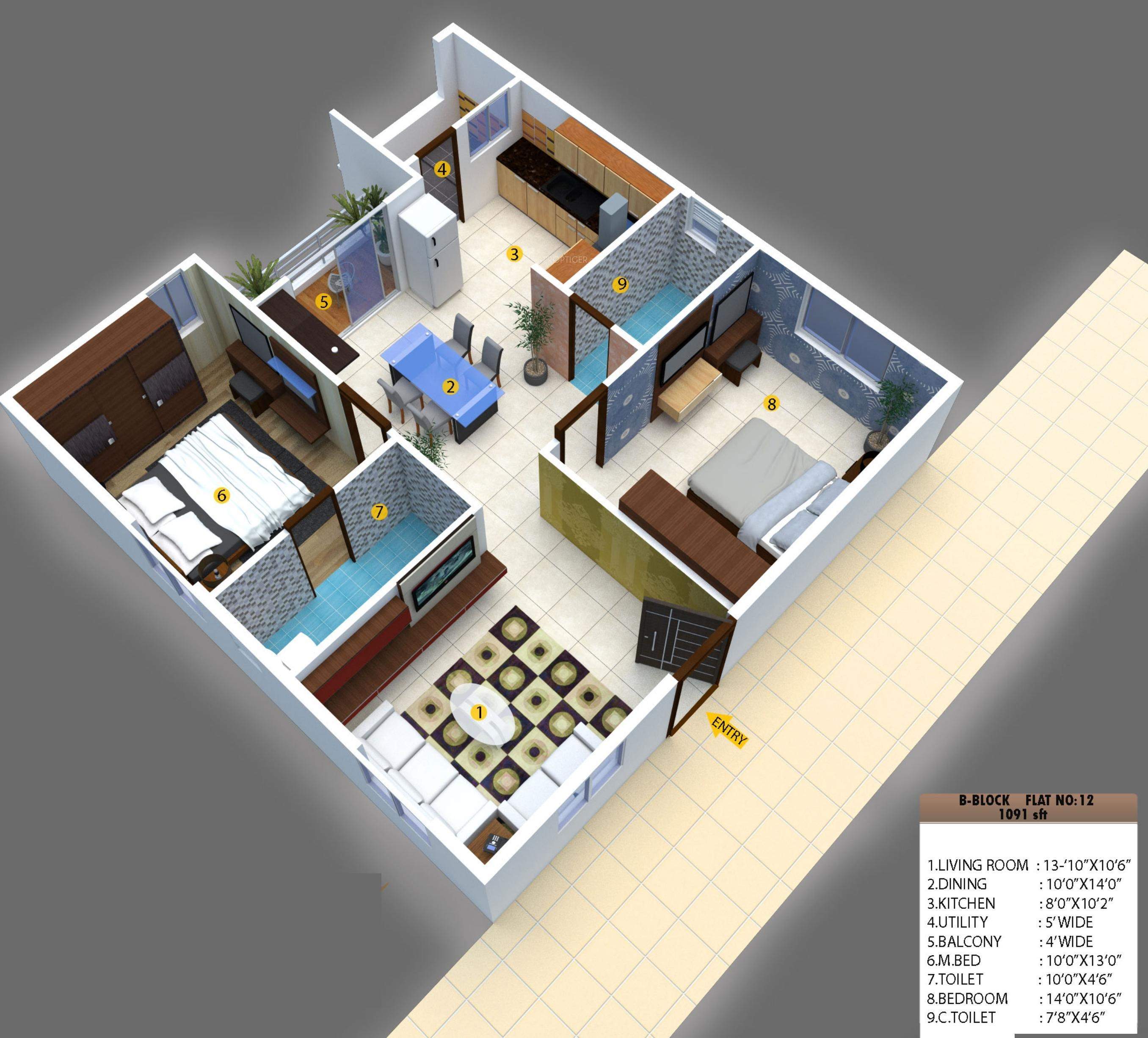 3DFloorPlan of DSR White Waters I