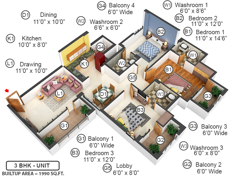 3DFloorPlan of Ramprastha The Edge Towers