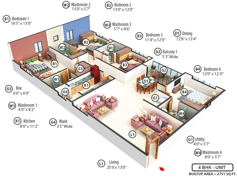3DFloorPlan of Ramsnehi Unimark Tower