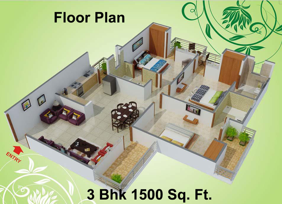  1500  sq  ft  3 BHK 3T Apartment for Sale in Charms India 